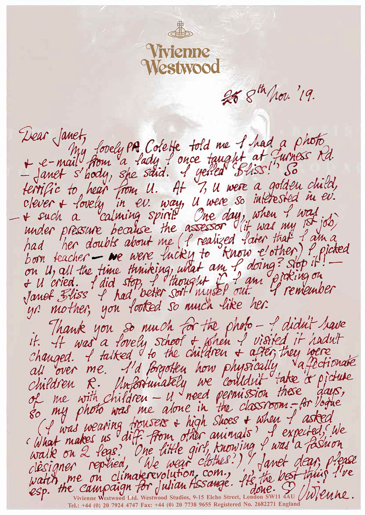 Vivienne's letter to Janet Bliss